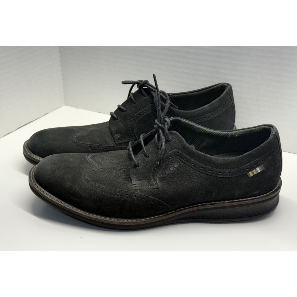 Ecco Shoes Mens Black Suede Leather Wingtip Brogue Oxford‎ Lace Up Sz EU 42 US 9